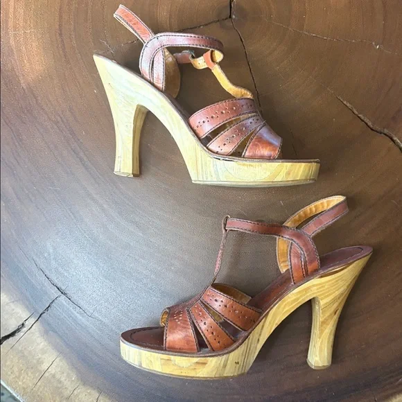 Vintage 70’s Woodworks by Thom McAn Leather Sandals Brazil Boho Disco Sz 8.5 - Picture 5 of 11